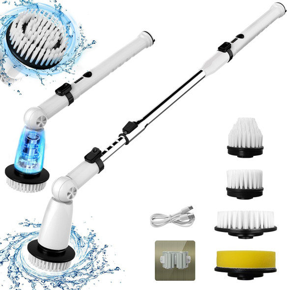 Swtroom Electric Spin Scrubber, Extendable Handle, 2 Speed USB-C HK036-A - White