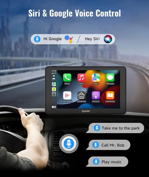 Spedal CL786 Car Stereo with Apple CarPlay, Android Auto, 7" Touchscreen - Black