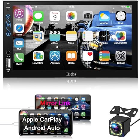 Hieha Car Stereo Apple Carplay Android Auto 7" Double Din Stereo 7023B - BLACK