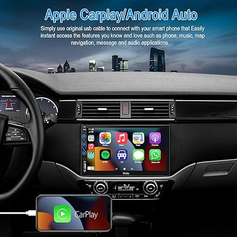 Hieha Car Stereo Apple Carplay Android Auto 7" Double Din Stereo 7023B - BLACK
