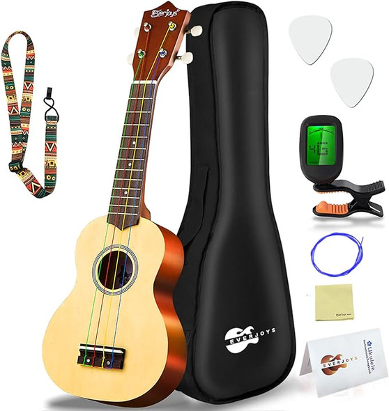 Everjoys Soprano Ukulele Beginner Pack-21" All In One Kit - Rainbow String