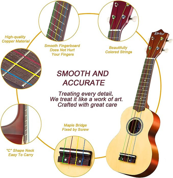 Everjoys Soprano Ukulele Beginner Pack-21" All In One Kit - Rainbow String