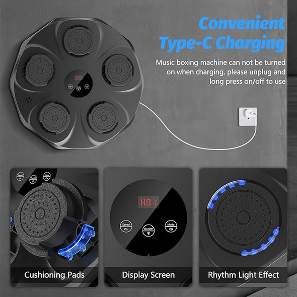 TGLLM Music Boxing Machine Gloves Mounted Smart Bluetooth Music Boxing - Black