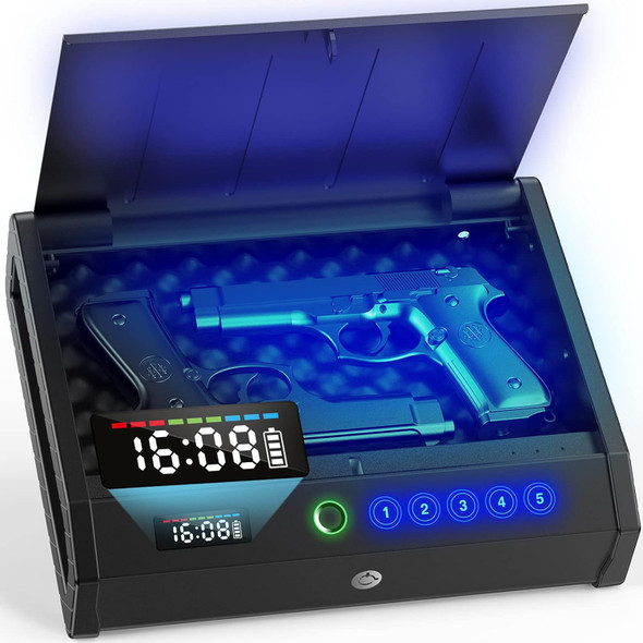 Holewor Biometric Gun Safes for Pistols with LCD Display, 2 Gun Capacity - BLACK