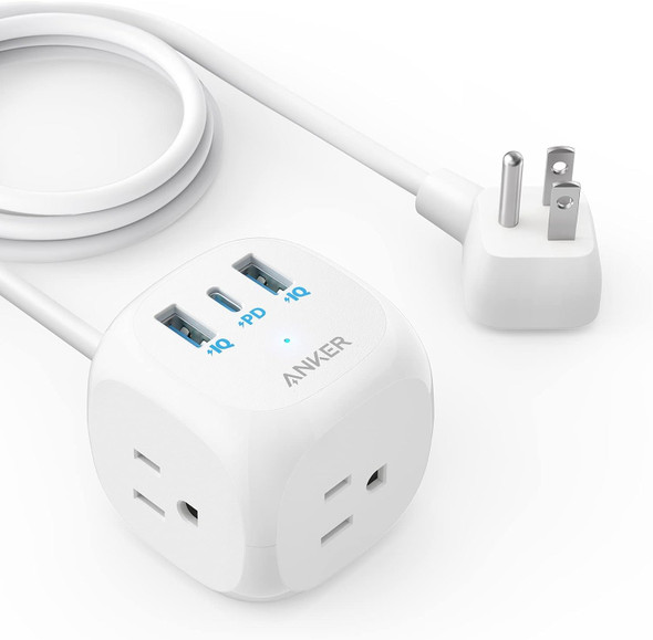 Anker 20W USB C Power Strip, 321 Power Strip A9135 (Rounded Plug) - WHITE