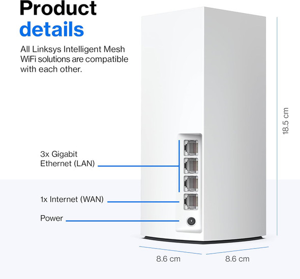 Linksys Atlas WiFi 6 Router Home WiFi Mesh System MX2000 2 Pack - White