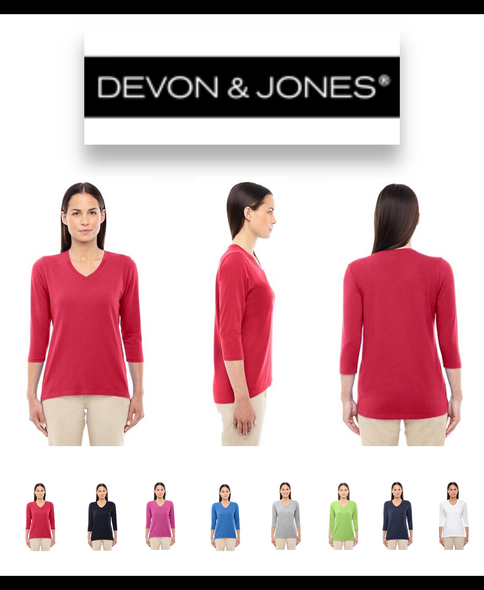 DP184W Devon & Jones Ladies' Perfect Fit Bracelet-Length V-Neck Top New