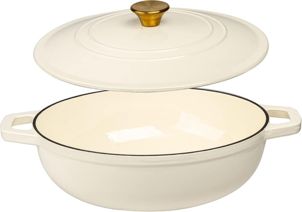 LEXI HOME ENAMELED 5 QT CAST IRON DUTCH OVEN BRAISER - CREAM