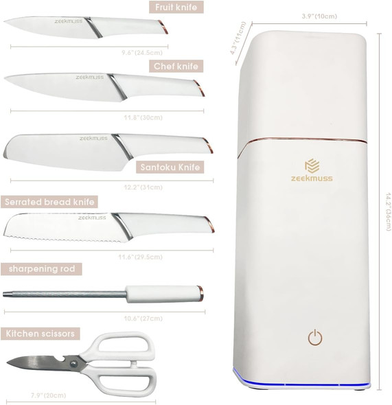 ZEEKMUSS KNIFE SET KITCHEN WITH BLOCK 6-PIECE STAINLESS STEEL - WHITE