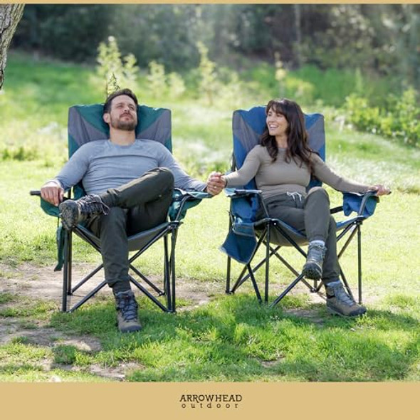 ARROWHEAD OUTDOOR XXL Folding Padded Camping Chair w/Cup & Wine Holder - Green