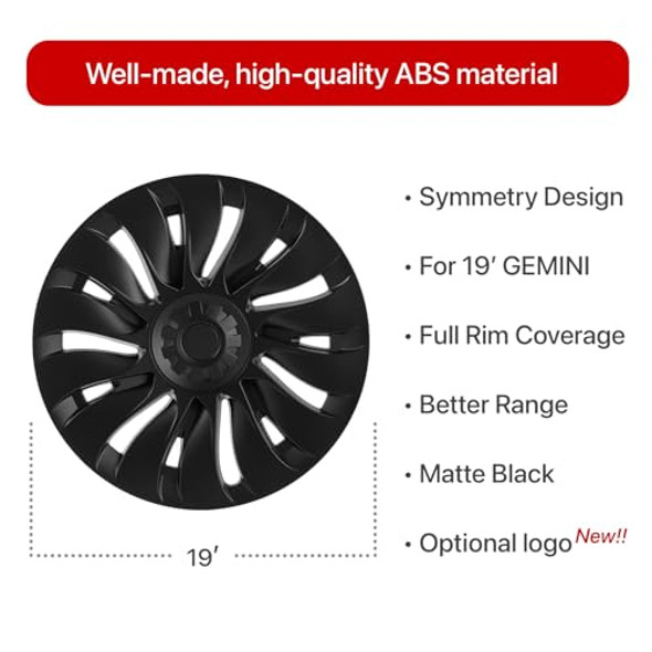KAVANIC FITS TESLA MODEL Y WHEEL COVER HUBCAP 19" KA4-MY-UT - MATTE BLACK