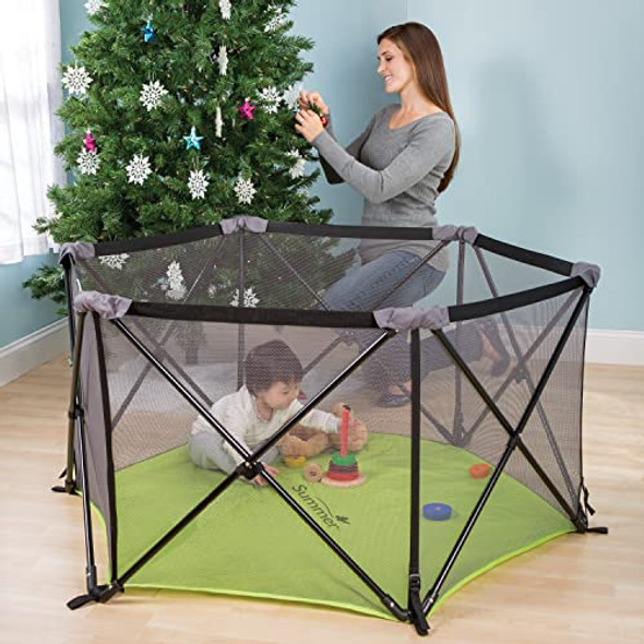Summer Infant Pop ‘n Play Portable Playard, Green - Lightweight Play Pen
