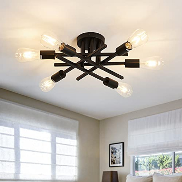 ASGYISA Semi Flush Mount Modern Ceiling Light Fixture 6 Lights Y-102 - Black