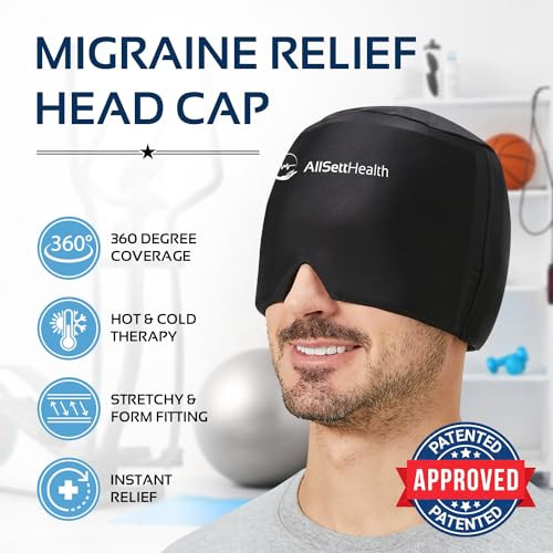 AllSett Health Migraine Relief Cap Ice Head Wrap Headache, ASH0879147 - Black