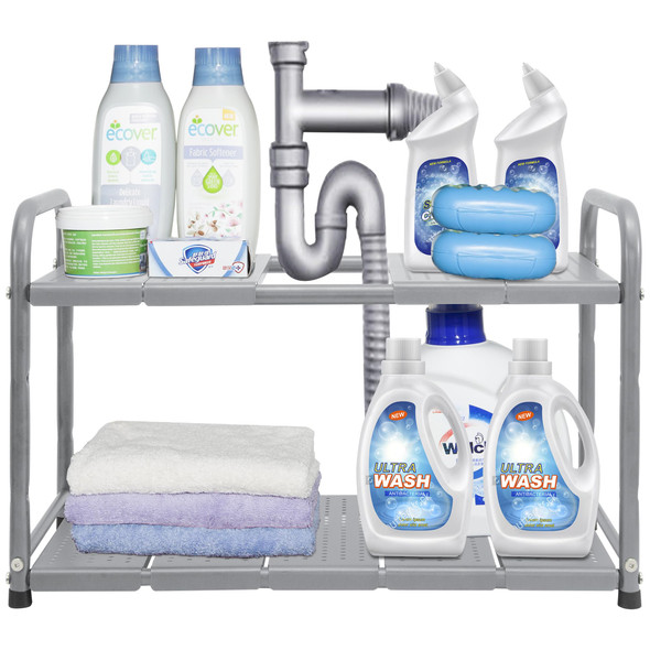 STORAGE MANIAC UNDER SINK 2 TIER EXPANDABLE SHELF ORGANIZER STM1102000053 Silver
