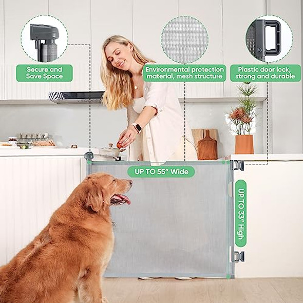 Likzest Retractable Baby Gate Mesh Gate 33" Tall 55" Wide SH20.006DC - Gray