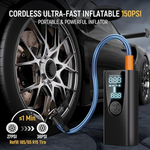 FRAROME TIRE INFLATOR PORTABLE AIR COMPRESSOR 150PSI - BLACK