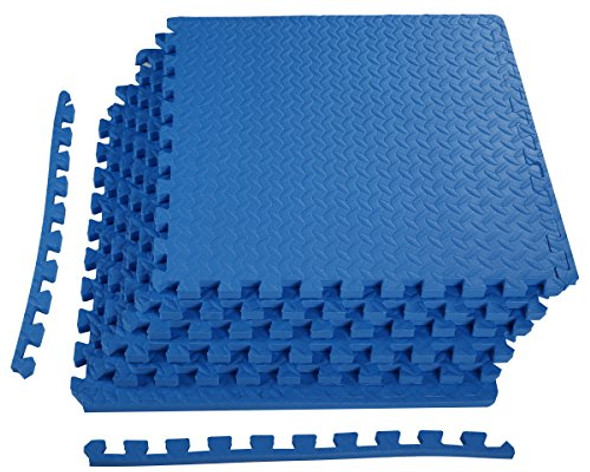 Signature Fitness Puzzle Exercise Mat with EVA Foam Interlocking Tiles BFPM-02BL