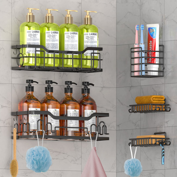 DILEASIR Shower Caddy Organizer Set 5Pack Adhesive Shelves HK28003-BLK - Black