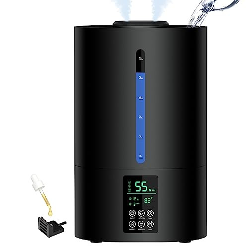 COOLFIQU 6L HUMIDIFIERS FOR BEDROOM LARGE ROOM HOME, MIST TOP FILL-Black