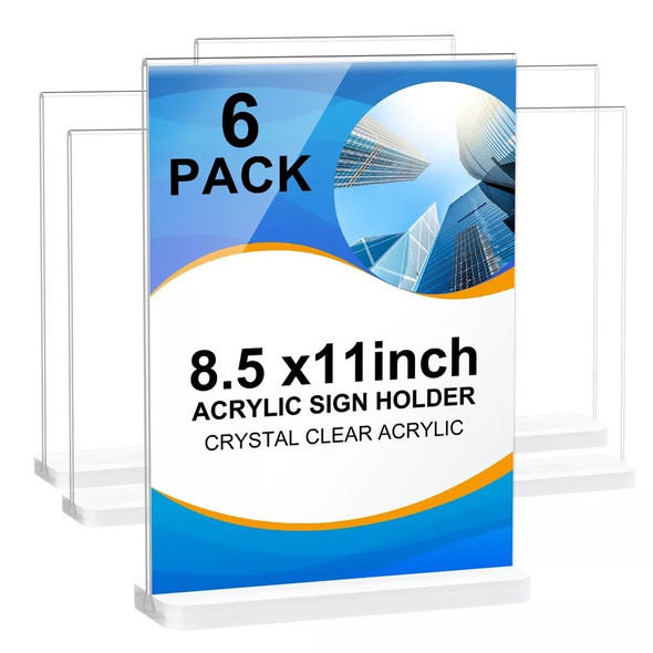 Vlaseo Acrylic Sign Holder 8.5 x 11 Inch, T Shape, 6 Pack, WYF-AR-YY168 - CLEAR