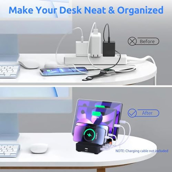 MASBATER 5-Port USB-C Fast Charging Station Multiple Devices iPad Tablet Black
