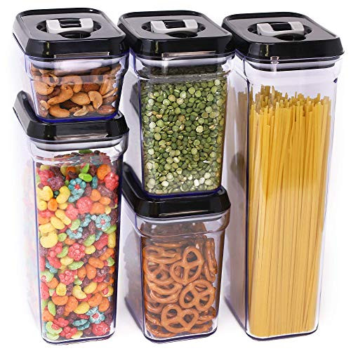Zeppoli Air-Tight Food Storage Container Set - 5-Piece Durable Plastic - Black