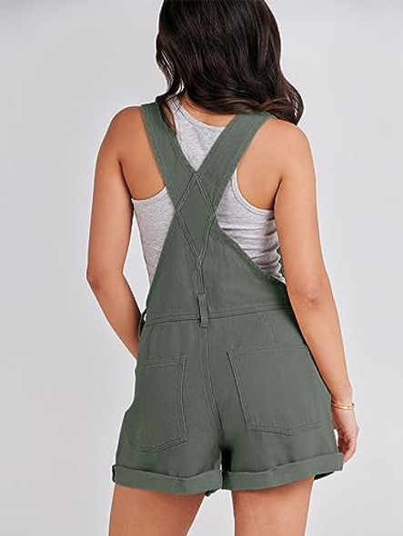 ANRABESS OVERALL WOMEN SUMMER LOOSE FIT SHORTS DENIM ROMPER S - ARMY GREEN