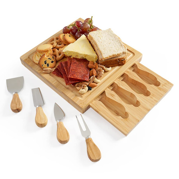 YIBIDYS CHEESE BOARD SET Charcuterie Board Set Bamboo Cheese Plate 4PC - Brown