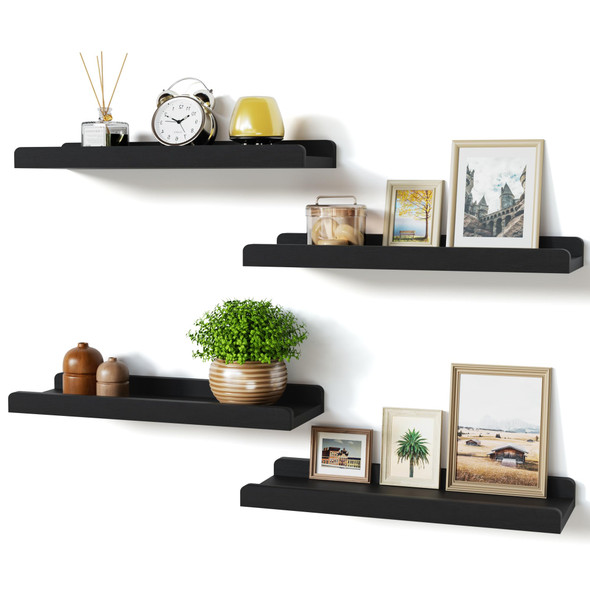 Love-KANKEI Floating Shelves for Wall Set of 4 Wood Wall Shelves - BLACK