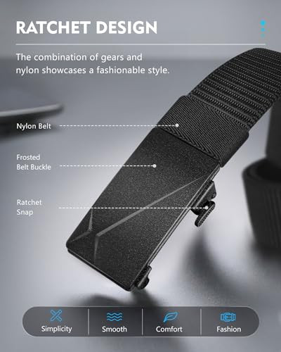FAIRWIN Men's Ratchet Web Belt,1.25 inch Nylon Automatic Buckle Belt