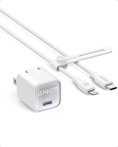 Anker USB C GaN 30W 511 Charger (Nano 3) 6ft Bio-Based, MFi, A2152 - WHITE