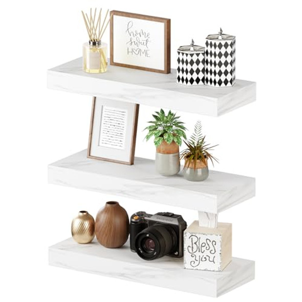 BAMEOS Floating Shelves, Wall Mounted Wooden Shelves with Invisible Brackets