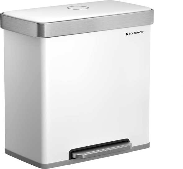 SONGMICS Kitchen Bin, 2 x 30L Stainless Steel Pedal Rubbish Bin, LTB202W01 White SONGMICS Kitchen Bin, 2 x 30L Stainless Steel Pedal Rubbish Bin, LTB202W01 White