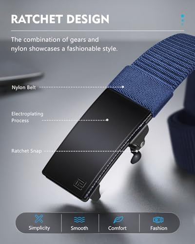 FAIRWIN MEN'S RATCHET WEB BELT 1.25 INCH NYLON AUTOMATIC BUCKLE BELT M, BLUE