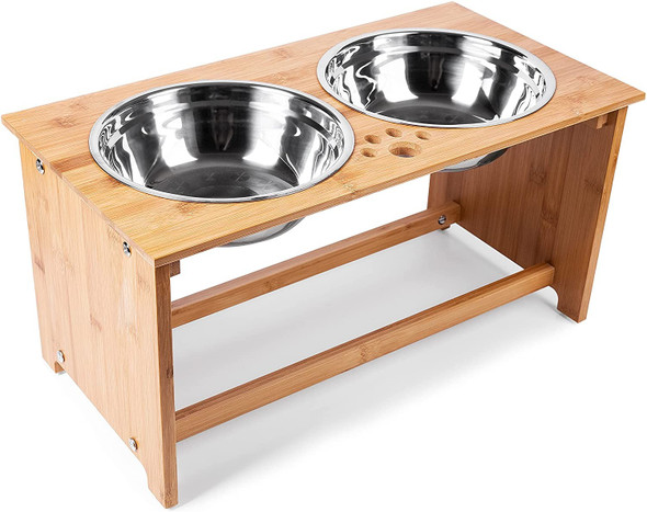 ZONETECH ZONE TECH ELEVATED BOWLS DOG AND CAT PET FEEDER PE0024 - OAK