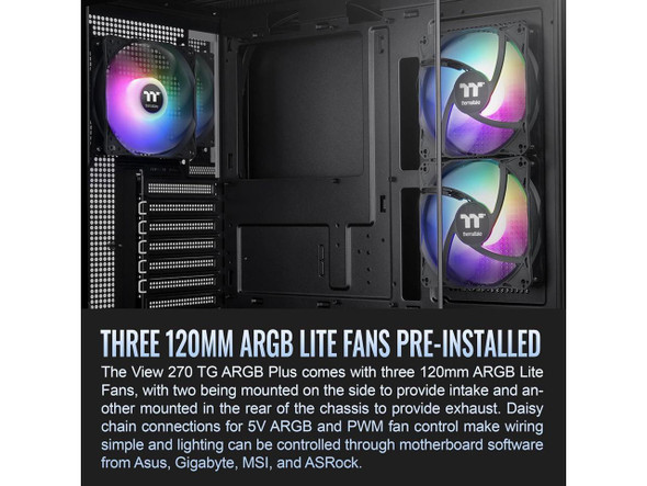 Thermaltake View 270 Plus TG ARGB ATX Mid-Tower Gaming Computer Case Black