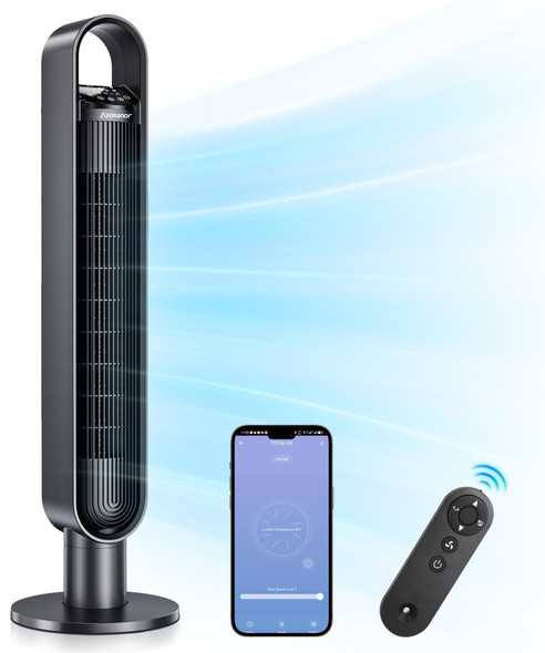 AZONANOR TOWER FAN BEDROOM OSCILLATING BLADELESS 12H REMOTE TST10-RKW - GRAY