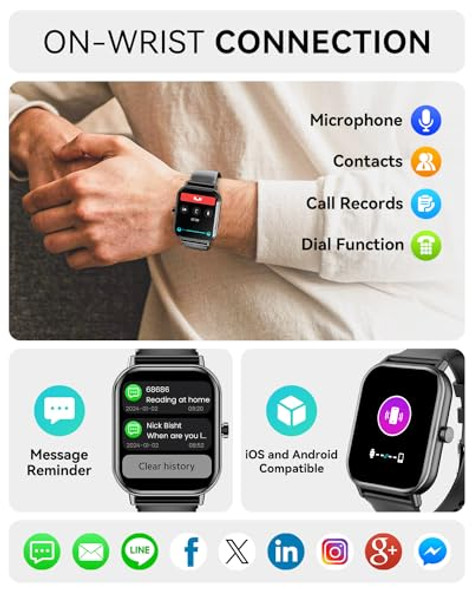 Haulvean G39 Smart Watch Answer/Make Calls 1.85" IP67 Waterproof - Black