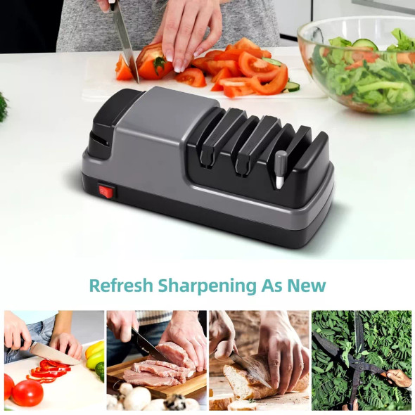 HTOVILA KNIFE SHARPENER: 4 IN 1 ELECTRIC TOOL, DIAMOND ABRASIVES, RZ-D004 - GRAY HTOVILA KNIFE SHARPENER: 4 IN 1 ELECTRIC TOOL, DIAMOND ABRASIVES, RZ-D004 - GRAY