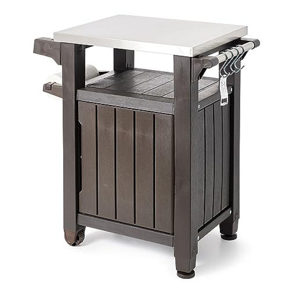 Keter Outdoor Grill Prep & Serving Cart, Stainless Steel Top, 68-Gal, Brown Keter Outdoor Grill Prep & Serving Cart, Stainless Steel Top, 68-Gal, Brown