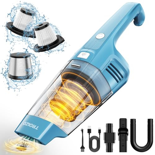 TROIZO HANDHELD VACUUM CORDLESS PORTABLE CAR CLEANER 14500PA POWER - BLUE