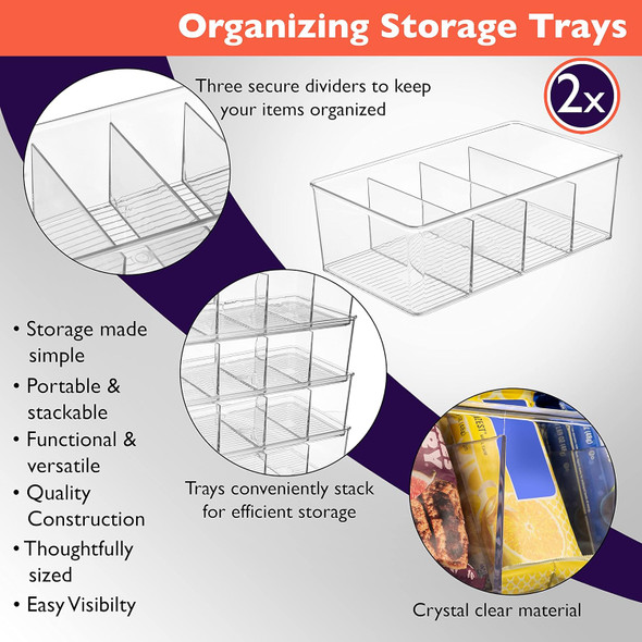 CLEARSPACE PLASTIC PANTRY ORGANIZATION, STORAGE BINS WITH DIVIDERS,2 PACK, CLEAR
