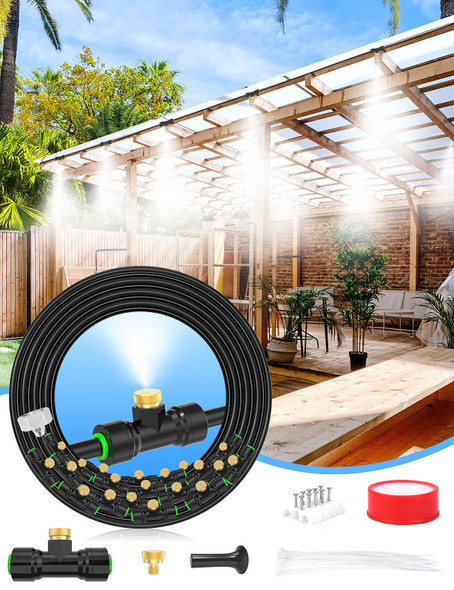 Misters for Outside Patio 63FT (19.2m) + 21 Brass Mist Nozzles - Black