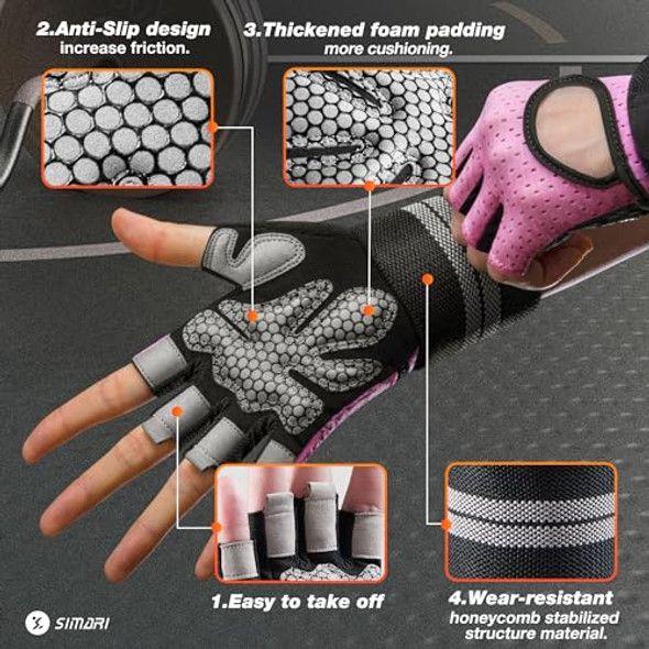 SIMARI BREATHABLE WORKOUT GLOVES MEN WOMEN PADDED WEIGHT LIFTING SMALL - PINK