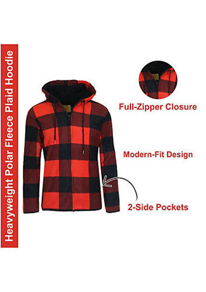 BLUE ROCK GALAXY J. COME MEN'S MODERN FIT PLAID HOODIE, J-8001 - SIZE XL - RED New