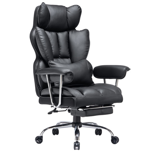 EFOMAO DESK OFFICE CHAIR 400LBS, BIG TALL OFFICE CHAIR, PU LEATHER - BLACK