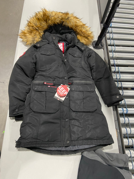 OLCW743 CANADA WEATHER GEAR WOMEN'S PARKA WITH FAUX FUR TRIM HOODED BLACK SMALL New