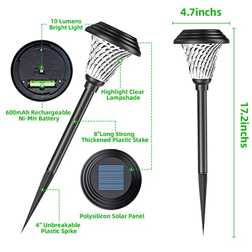 JKOEIER SOLAR OUTDOOR LIGHTS IP65 WATERPROOF SOLAR PATHWAY LIGHTS LG66 - BLACK