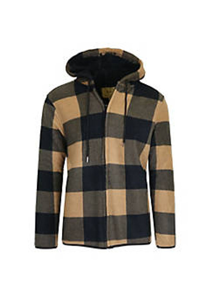 J.COME GALAXY MEN'S POLAR FLEECE PLAID HOODIE - SIZE: MEN XL - OCHRE New